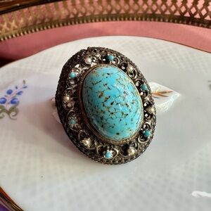 1930's Czech Hubble Glass Art Nouveau Cabochon Cameo Pendant Brooch